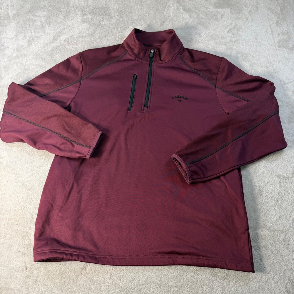 Callaway Quarter Zip Pullover Mens Medium Burgundy Fleece Lined Golf Sweater